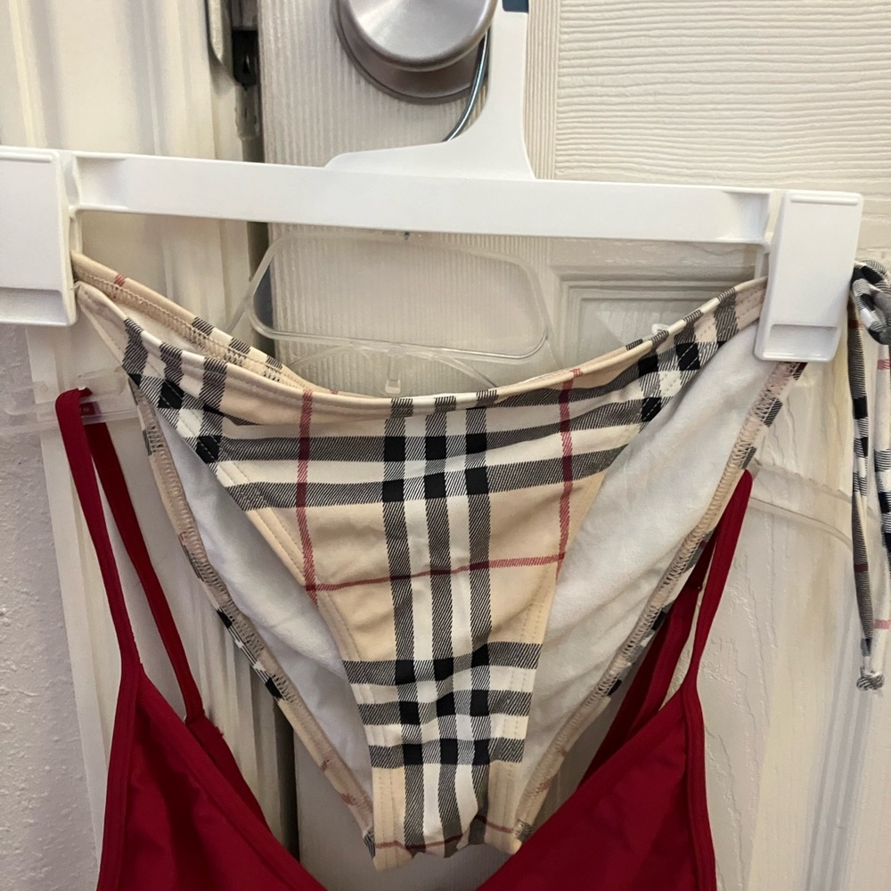 Burberry Beige Nova Check Bikini Bottom with Red Bikini Top - Picture 6 of 13